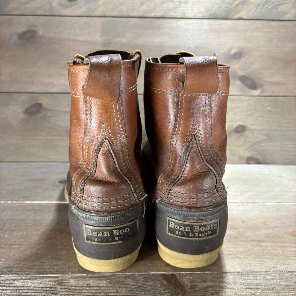 ll bean duck boots mens size 10 shoes brown leather waterpoof rain snow shoes